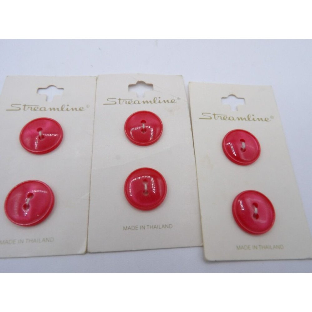 6-2 hole Red Buttons Streamline Brand Thailand Vntg 3/4" Shiny Set of 3 Cards CF